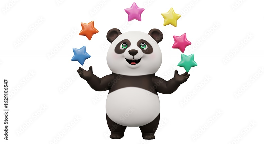 Fototapeta premium Cartoon panda juggling colorful stars