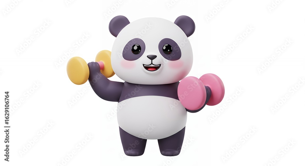Cartoon panda lifting dumbbells Cartoon panda lifting dumbbells