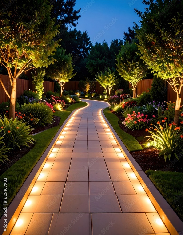 Fototapeta premium Illuminated garden path at dusk (2)