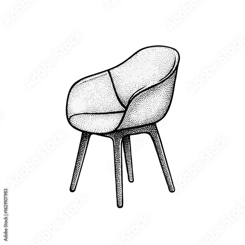 Illustration of a modern chair isolated on white background with armrests