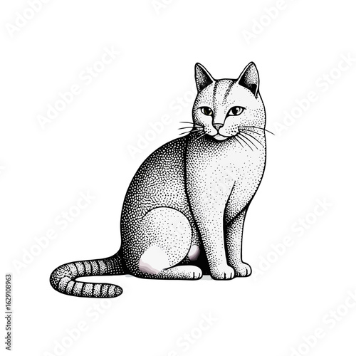 Vector art of elegant cat sitting isolated on white background in a graceful pose