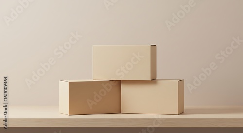 Beige Cardboard Boxes Mockup: Minimalist Product Display