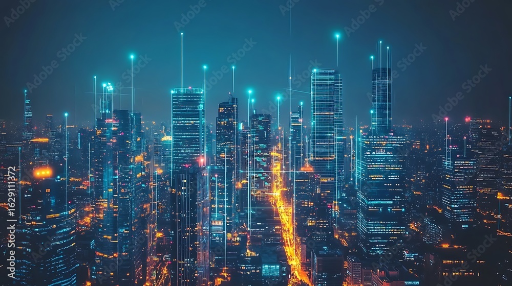 Fototapeta premium Futuristic cityscape at night