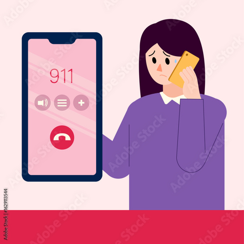 Woman making emergency call to 911 for help
