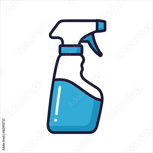 Cleaning spray bottle illustration. A simple flat icon representing sanitation, disinfection, and household cleaning products.