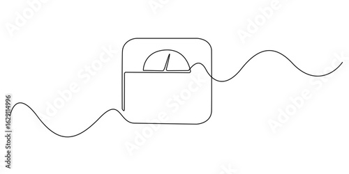Continuous line drawing of a weighing scale, symbolizing weight, health, fitness, or diet. Minimalist design ideal for wellness, nutrition, lifestyle, or medical-related concepts and content.