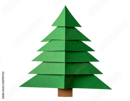 Vintage Paper Cutout Christmas Tree with Layered Texture, Top View, Isolated