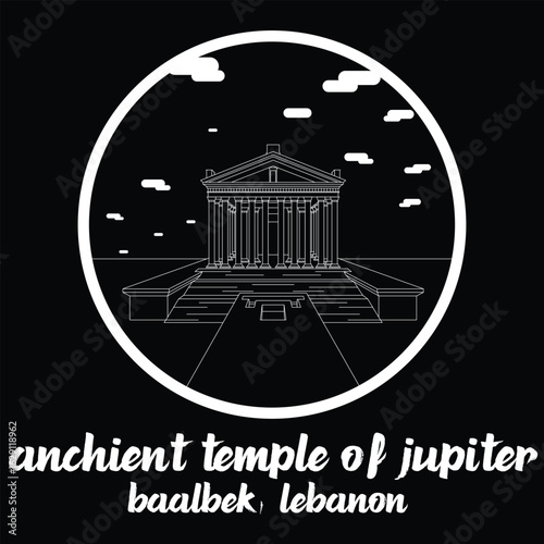 Circle Icon Anchient Temple of Jupiter. Vector illustration