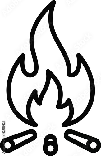 A simple line drawing of a campfire with flames rising above logs.