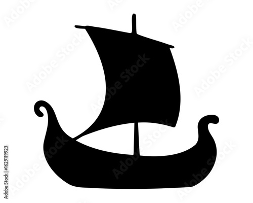 Viking ship silhouette, Pirate ship vector illustration