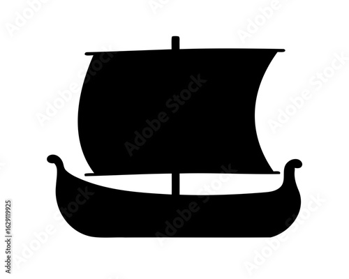 Viking ship silhouette, Pirate ship vector illustration