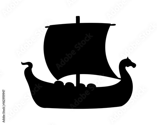 Viking ship silhouette, Pirate ship vector illustration
