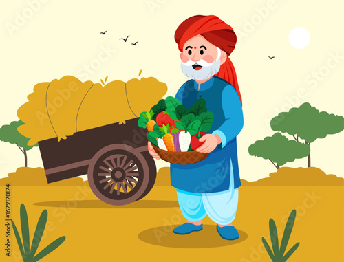 Rural Indian farmer tending crops in village