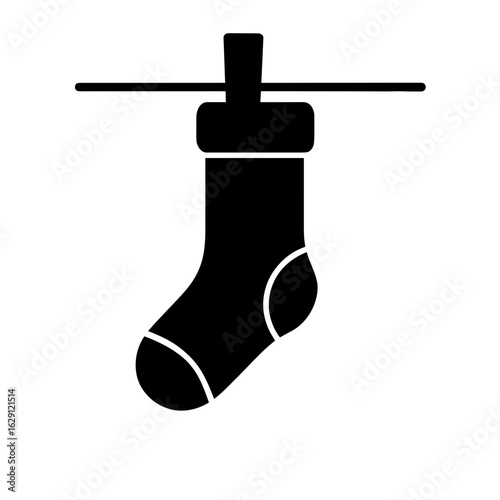 Hanging sock on clothesline in solid style symbolizing frugality and survival