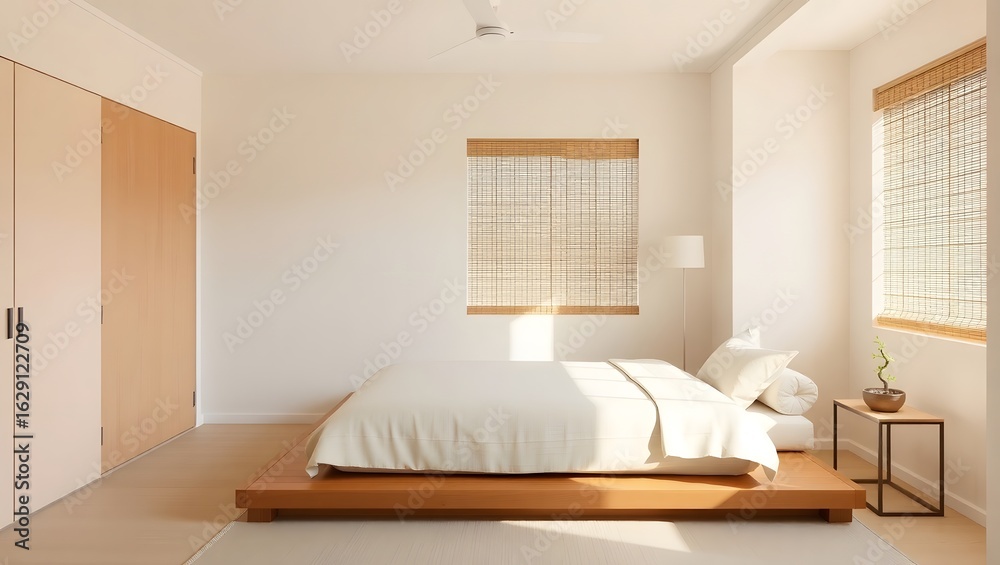 Fototapeta premium Luxurious and comfortable interior design of a modern hotel bedroom with a double bed, sofa, and elegant furniture