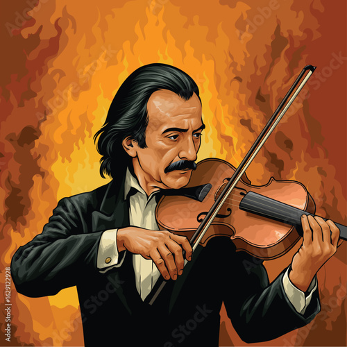 Expressive Violin Performance – Fiery Artistic Background
