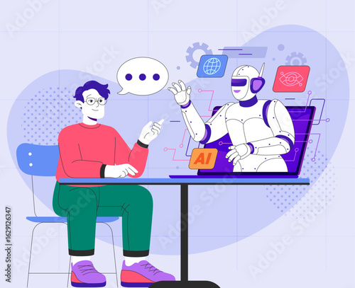 Human collaborating with artificial intelligence at workplace