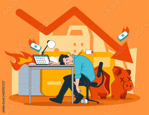 Financial crisis affecting society concept design
