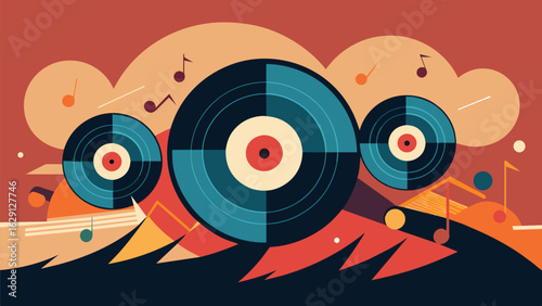 A fusion of movement and artistry the vinyl records spin becomes a work of beauty in this freeze frame. Vector illustration