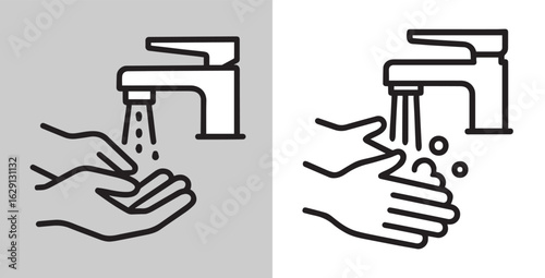 Washing hands hygiene concept, demonstration of proper handwashing with water and soap for health and disease prevention, clean hands