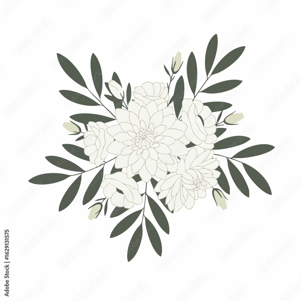 Fototapeta premium Delicate White Floral Arrangement with Dark Leaves