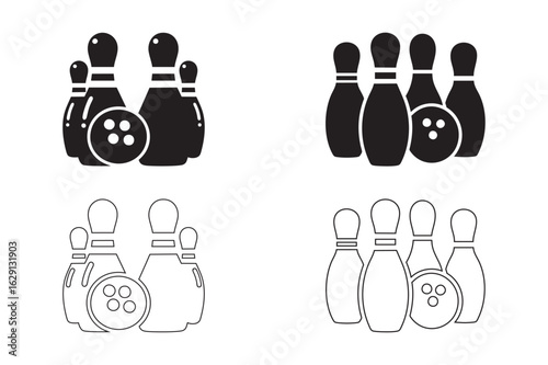 Bowling Pin and Ball Icon Set