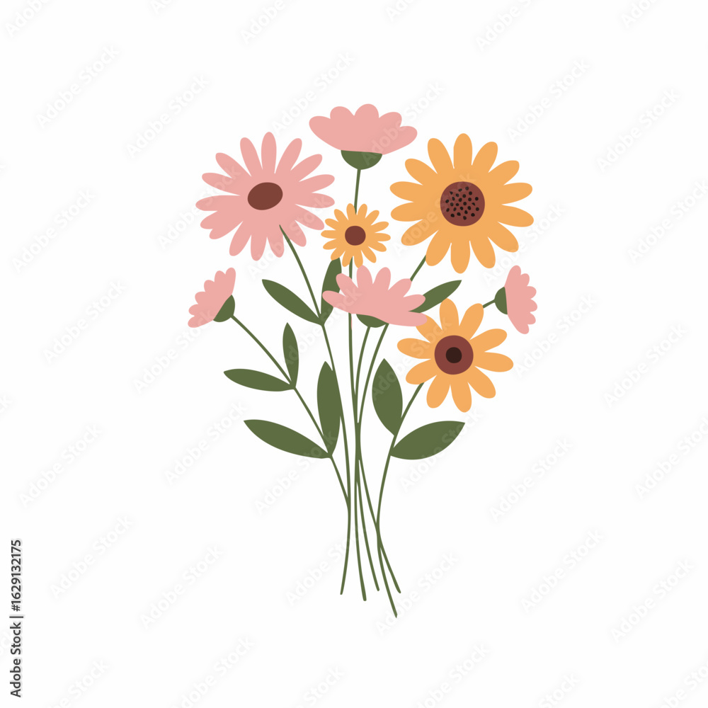 Naklejka premium Delicate Pink and Yellow Flower Bouquet Illustration