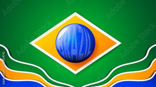 Modern vector illustration of the Brazil flag with glossy 3D effect. Perfect for national celebrations, sports events, carnival themes, travel content, and patriotic or cultural design projects.