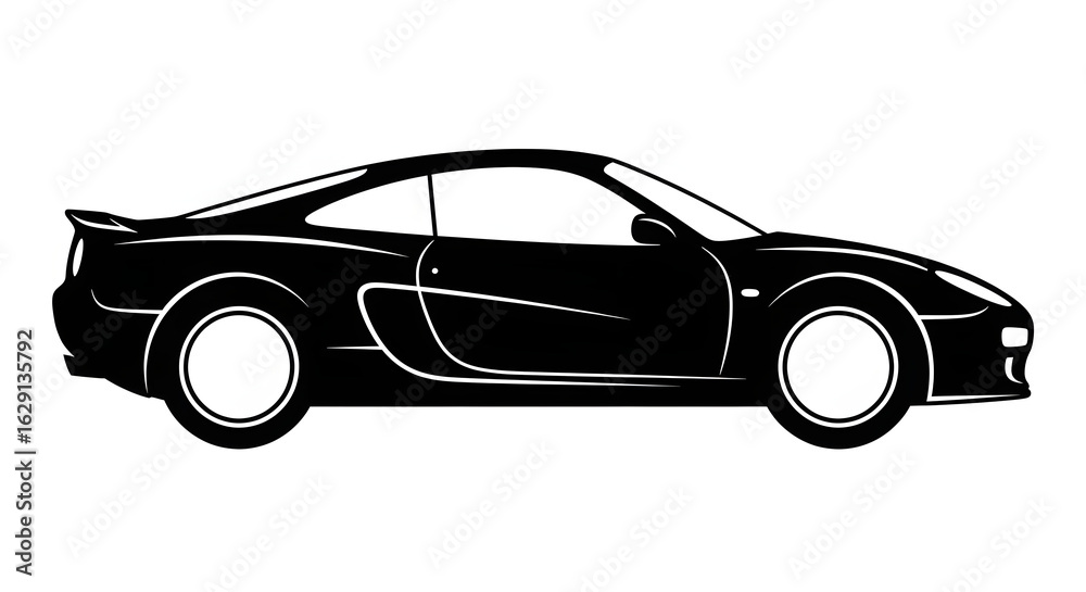 Obraz premium Sleek Black Sports Car Silhouette on White Background