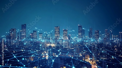 Wallpaper Mural Global connected city skyline at night Torontodigital.ca