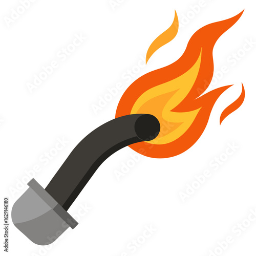 Exhaust pipe forming a stylized flame vector on white background.