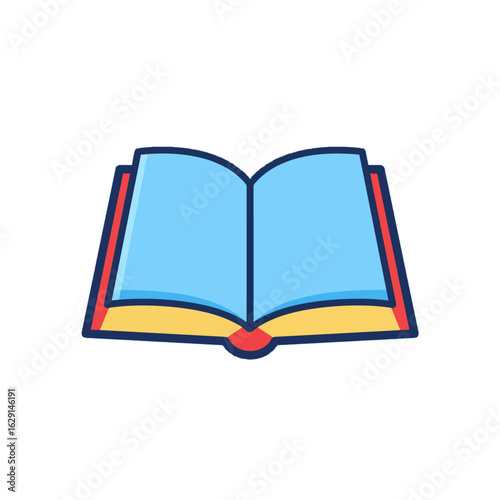 A simple cartoon icon of an open book with blank blue pages and a red cover.