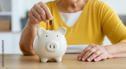 Senior Woman Saving Money with Piggy Bank Retirement Planning Financial Security Investment Concept Future Savings