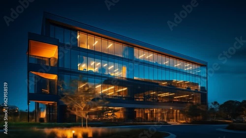 Modern Office Building Night Lights.