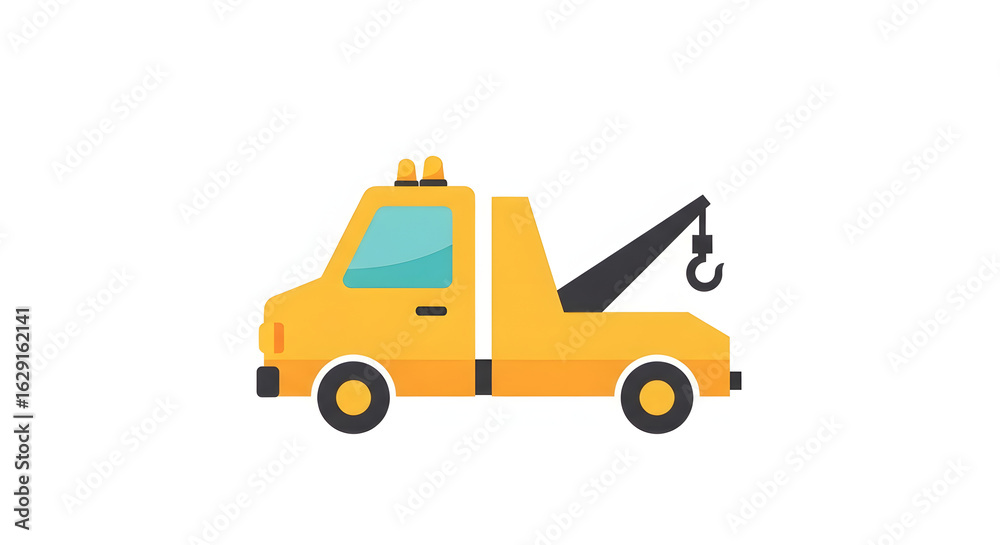 Yellow Tow Truck Flat Vector Illustration on White Background Yellow Tow Truck Flat Vector Illustration on White Background