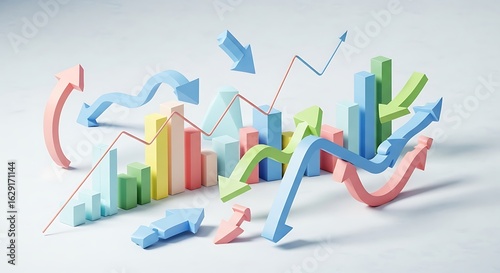Abstract pastel colored business chart with arrows indicating trends and analysis