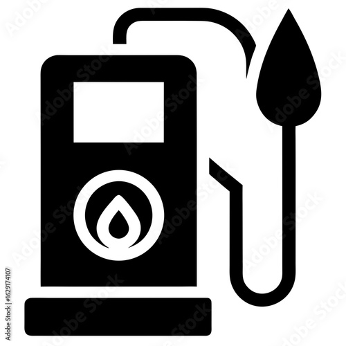 Simple black silhouette icon of a gas pump with a fuel nozzle and a drop symbol indicating fuel