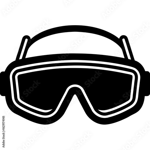 Black silhouette icon of protective ski goggles with a thick strap for safety and eye protection