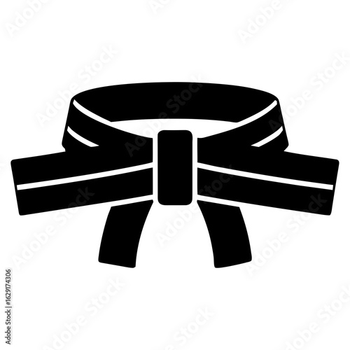 Black martial arts belt tied in a knot with white stripes representing achievement and skill