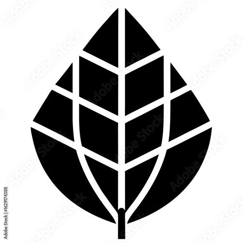 Stylized black leaf silhouette with white veins and segments on a clean white background