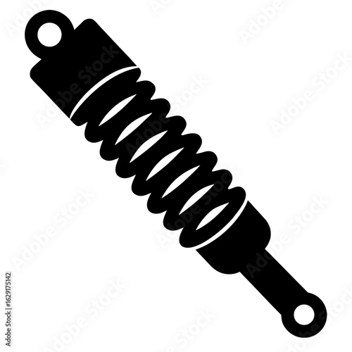 Black silhouette icon of a single shock absorber with a coiled spring and mounting eyes on a white background