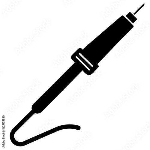 Black silhouette icon of a soldering iron with a cord attached isolated on a white background