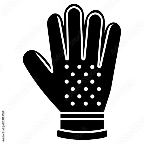 Black silhouette of a baseball glove with a textured palm and striped cuff on a white background