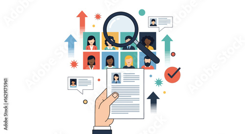 Flat Design Candidate Selection Process with Magnifying Glass Illustration Concept