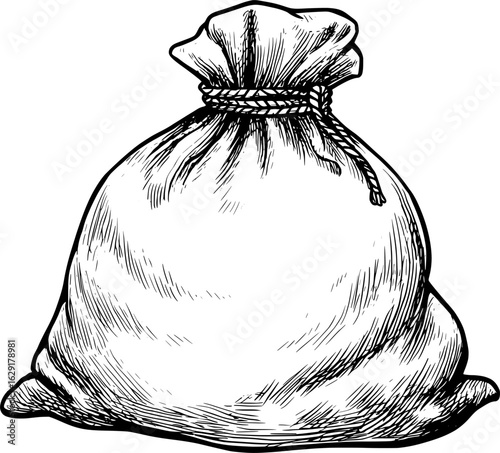 Hand-drawn Santa sack or gift bag for Christmas.