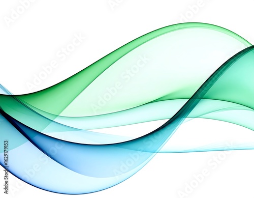Abstract flowing teal and green waves on white