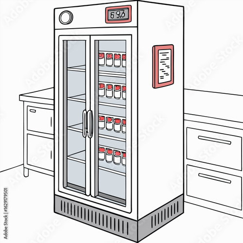 Medical fridge storing vaccine vials safely generated by ai