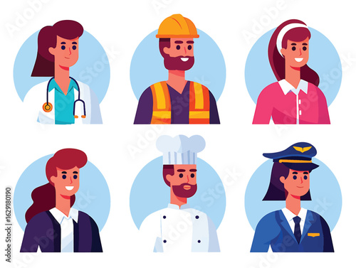 Professional worker avatars vector illustration set