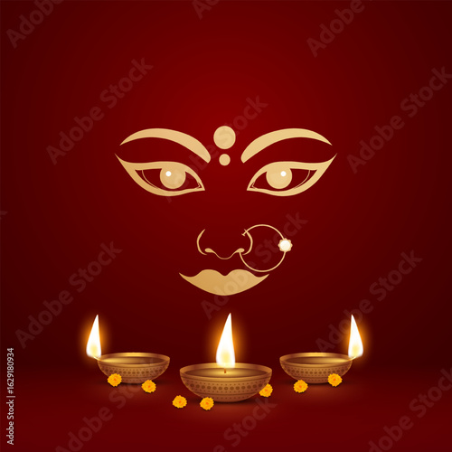 indian Hindu God durga Subh Navratri background. vector illustration design. Happy Navratri Design. Maa Durga mantra with face in Sanskrit Translation In English Happy Navratri and "Lord Shiva asked..
