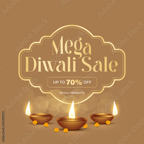 Diwali Sale Offer Discount Poster Design. Diwali Dhamaka Sale Label Design with podium design. Diwali Sale Label Design Template Vector Layered illustration.